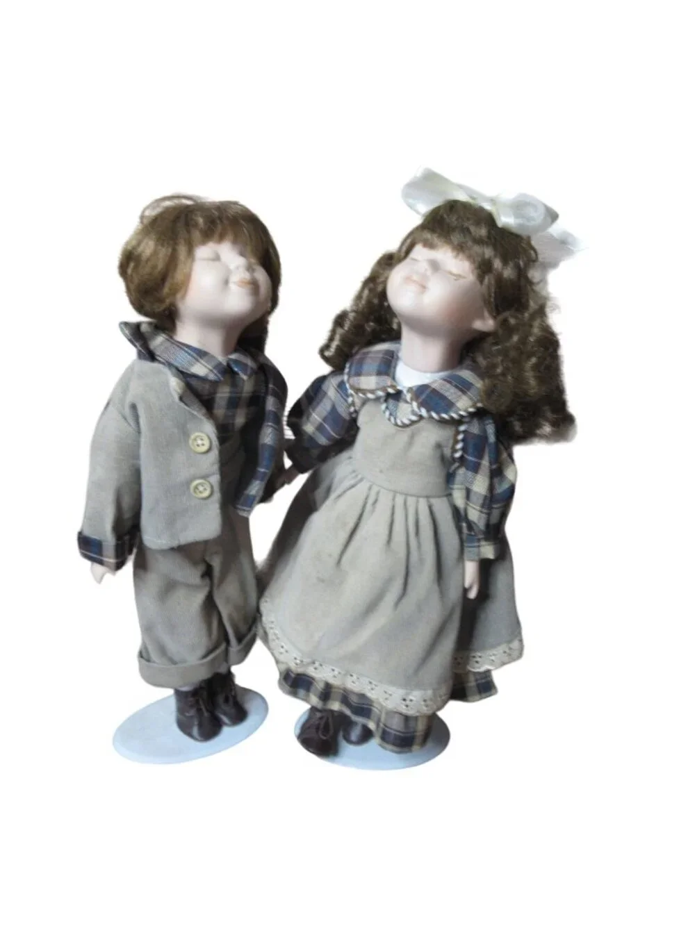 Pair Unique Victorian Kissing Porcelain Dolls Boy & Girl 14